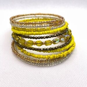 Yellow, peach and clear multi layer beaded bracelet!Jewelry Discount in Listing!